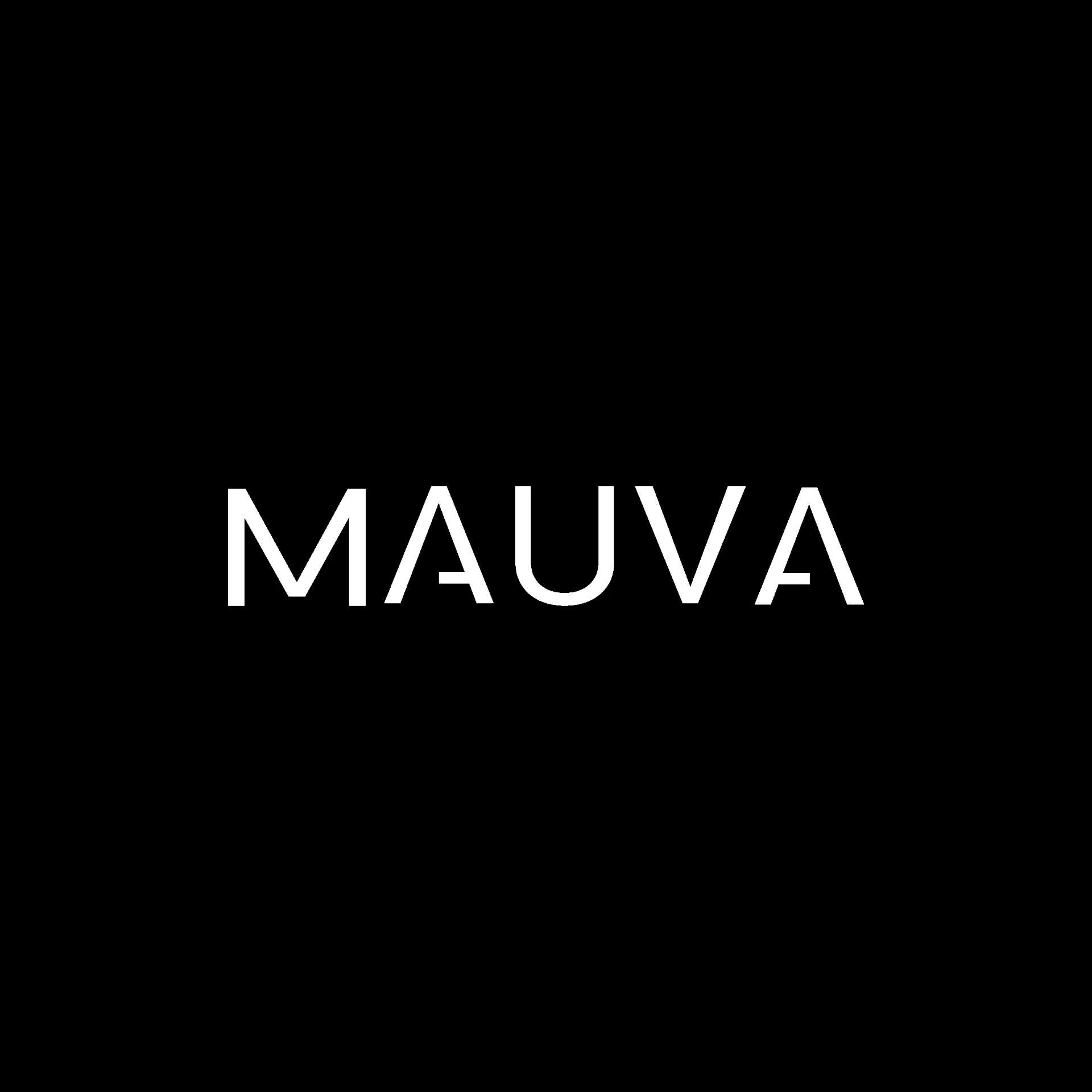 Mauva final logotype in white on black, with cutout letterforms