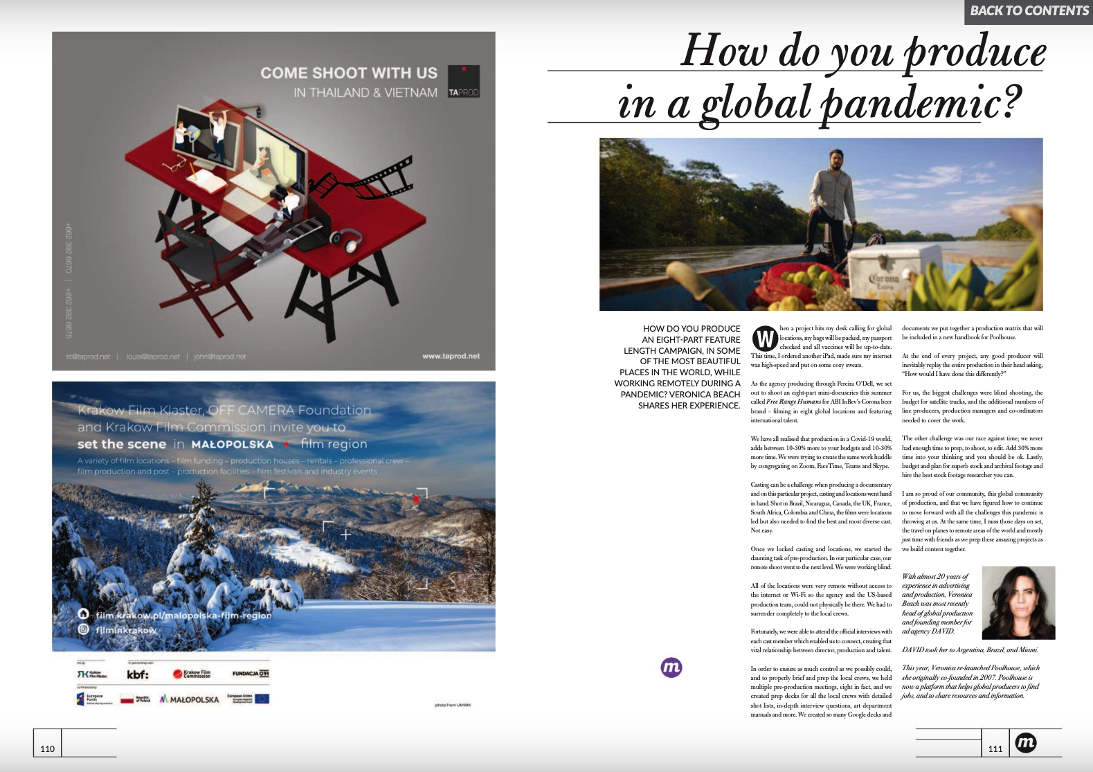 The Come Shoot With Us ad on a magazine spread, pages 110-111