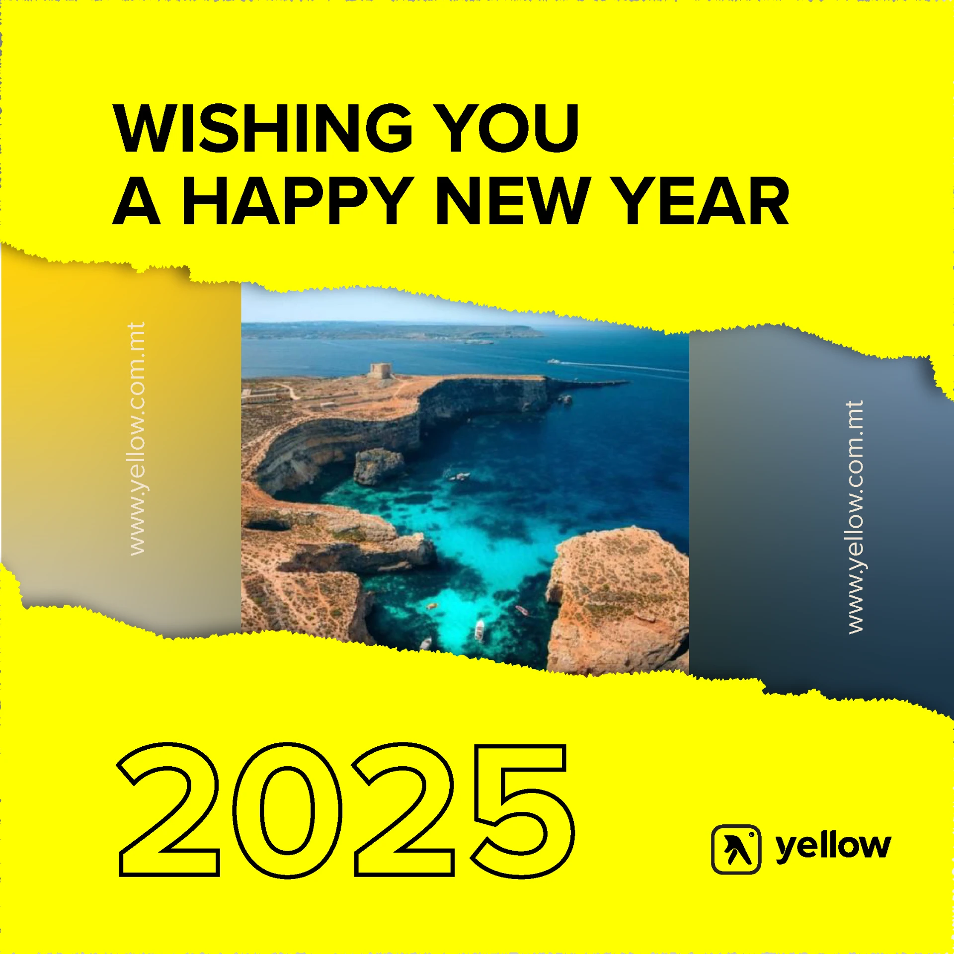 Yellow Malta social post — Wishing you a happy new year 2025