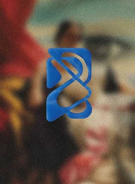 Mauva logo reference — blue layered letterform symbol